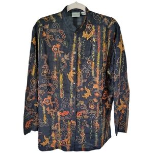 Chicos‎ Sz 1 Medium Embroidered Silk Button Up Jacket Shacket Blouse Top Black